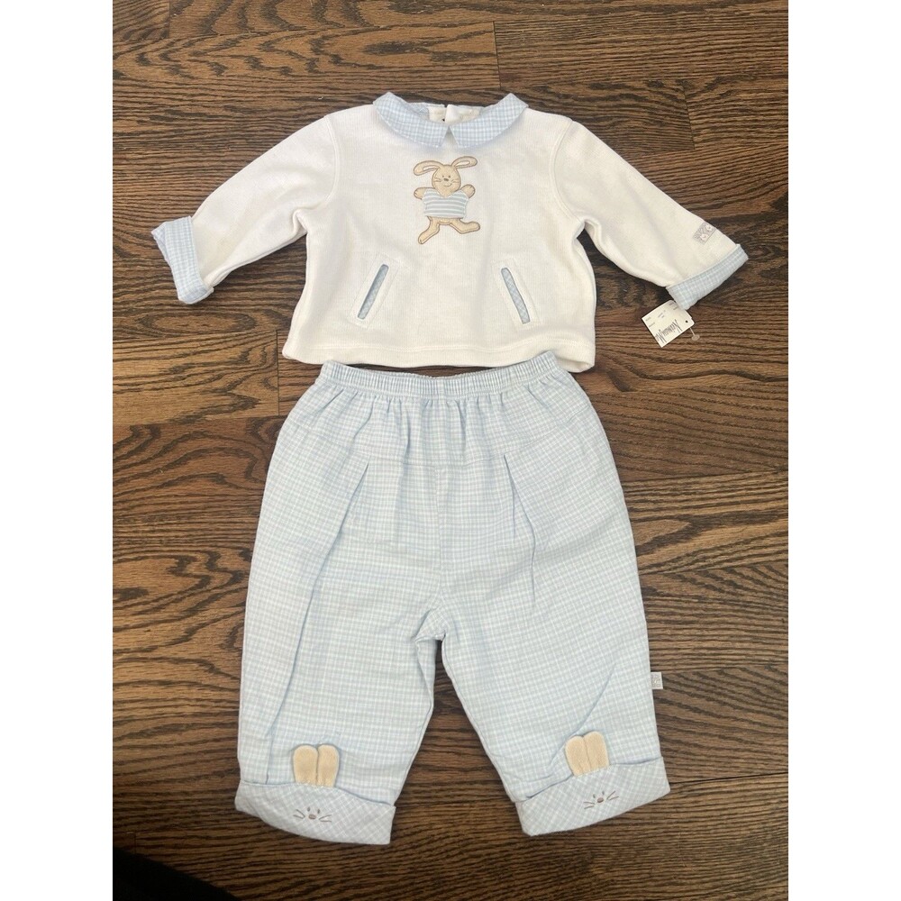 Absorba Baby Boys 2 Pc Bunny Outfit Set Blue White 9M NWT Neiman Marcus